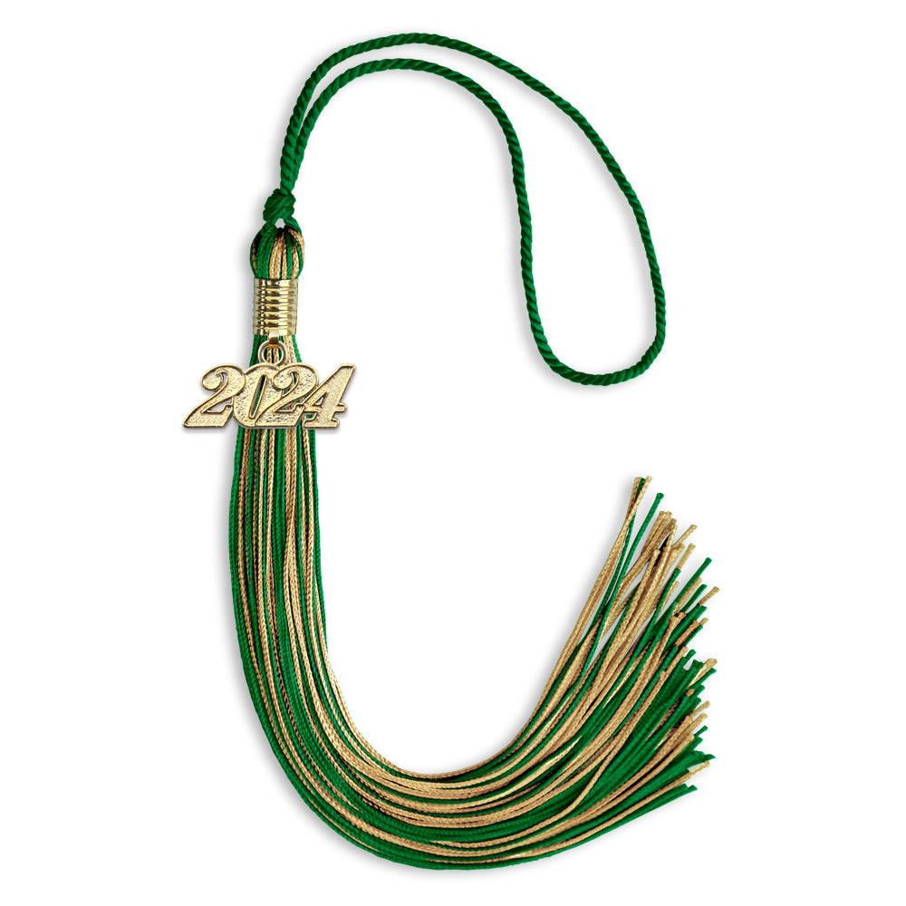 Green/Antique Gold Mixed Color Graduation Tassel with Gold Date Drop