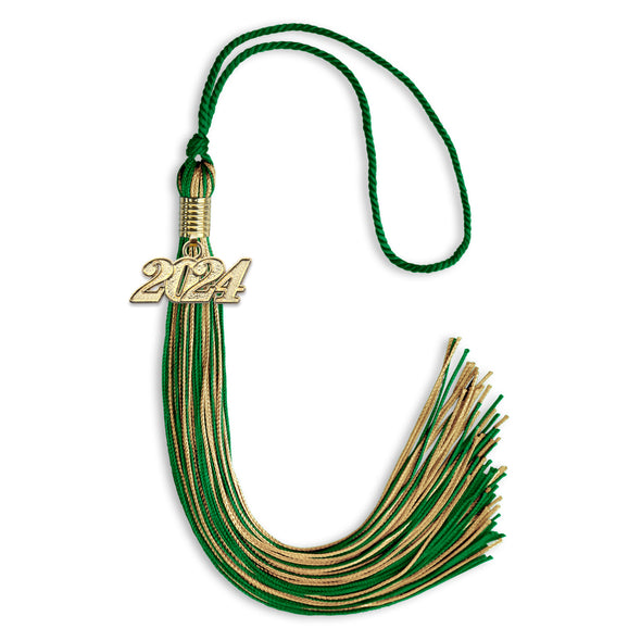 Green/Antique Gold Mixed Color Graduation Tassel With Gold Date Drop