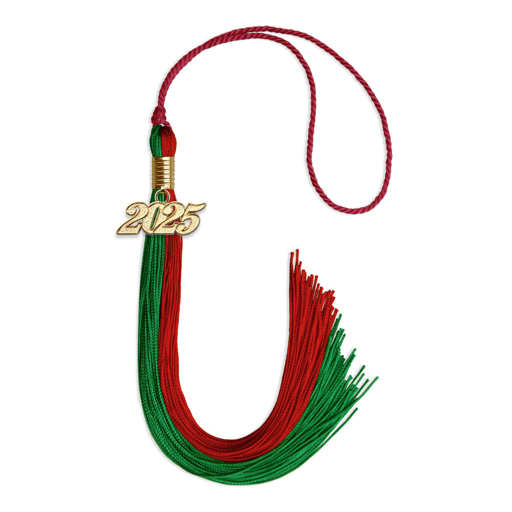 Green/Red Graduation Tassel with Gold Date Drop