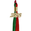Green/Red Graduation Tassel With Gold Date Drop