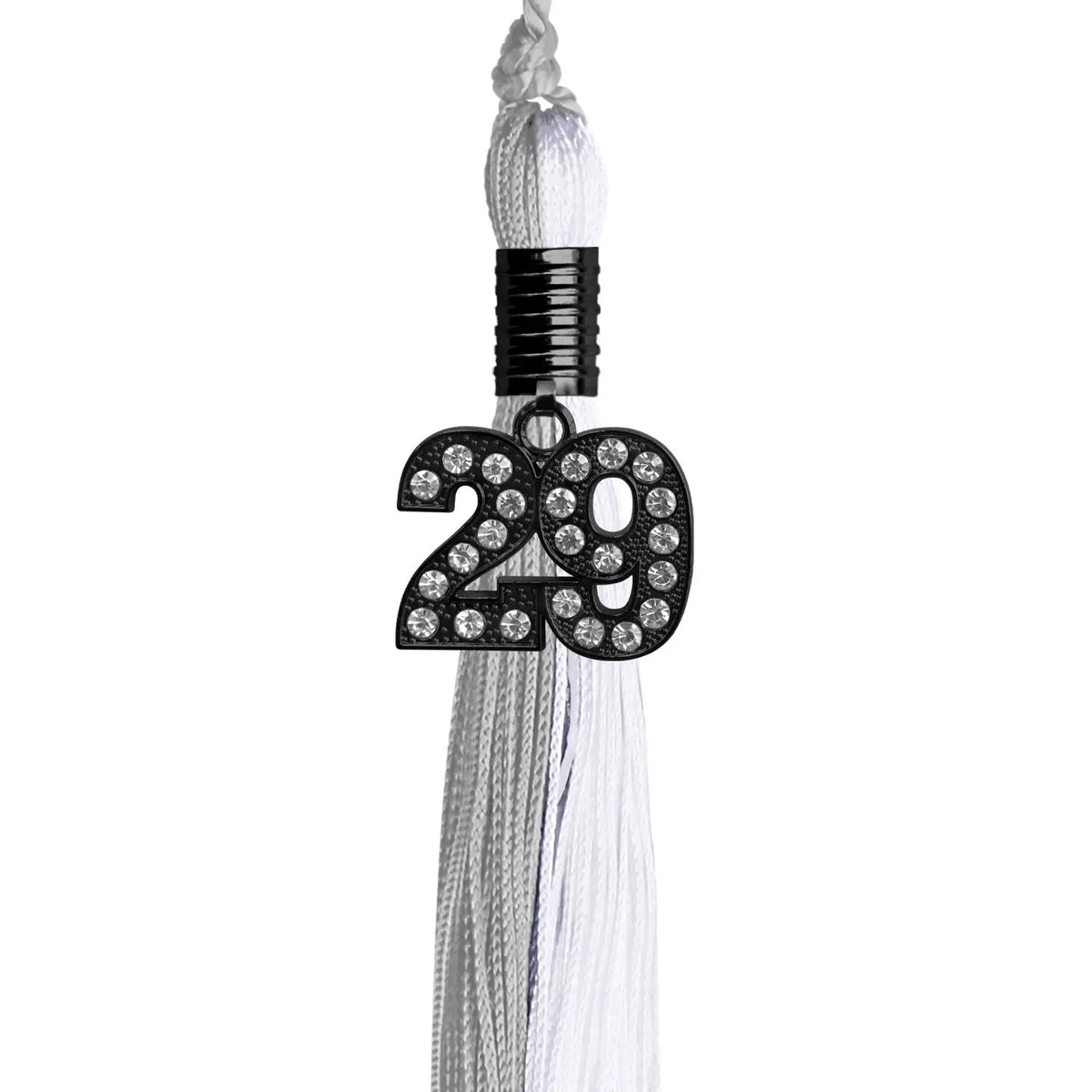 Grey/White Graduation Tassel with Black Bling Charm by Endea Graduation