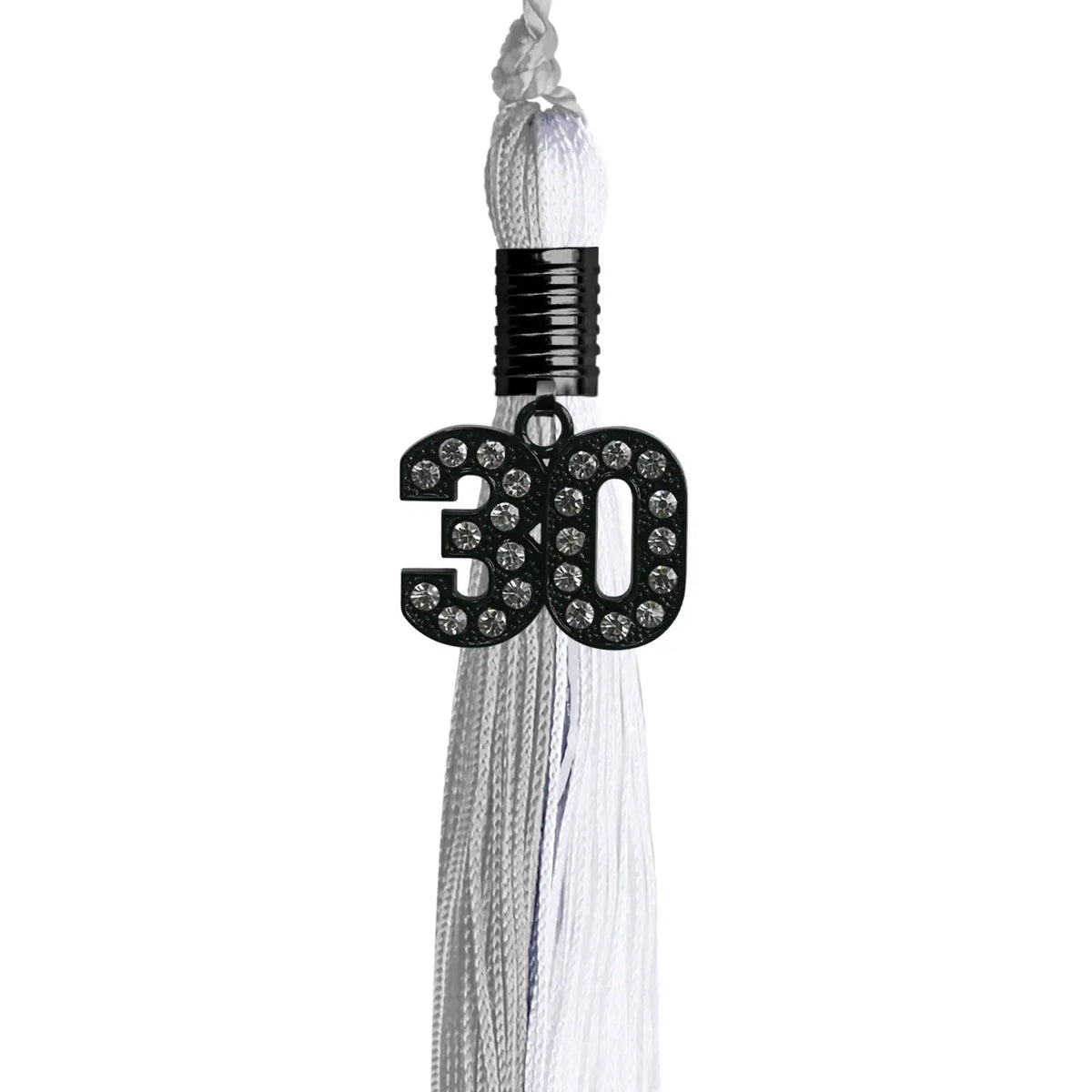 Grey/White Graduation Tassel with Black Bling Charm by Endea Graduation