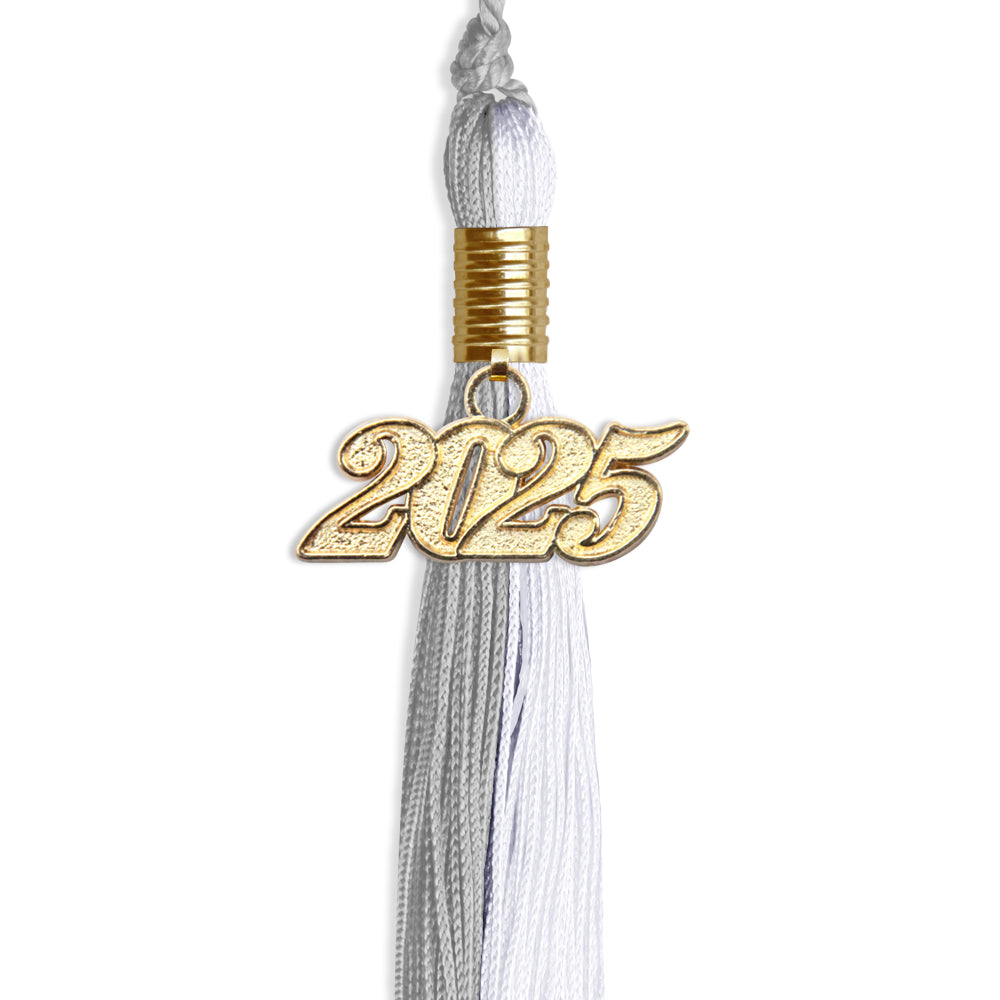 Grey/White Graduation Tassel with Gold Date Drop