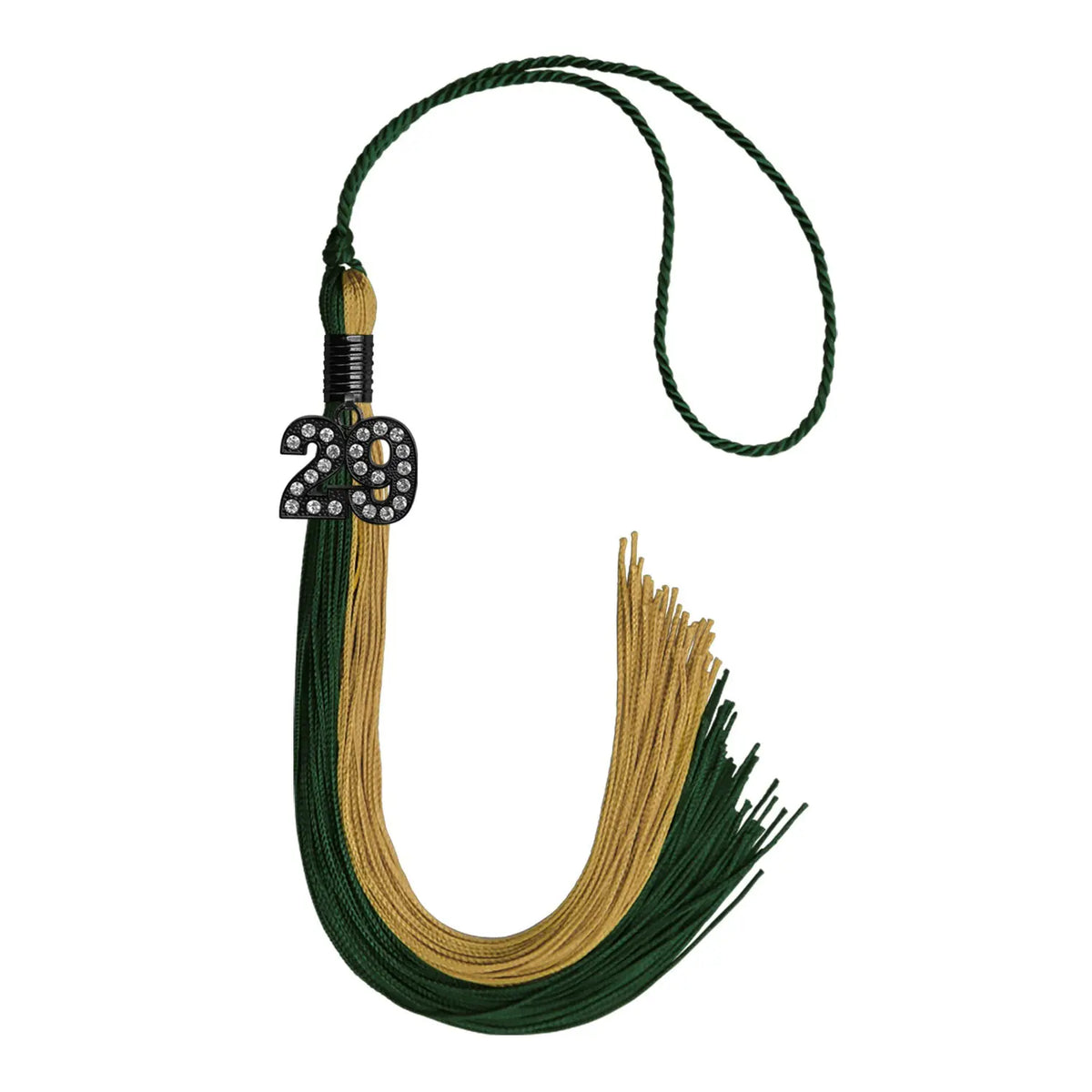 Hunter Green/Antique Gold Graduation Tassel with Black Bling Charm by Endea Graduation
