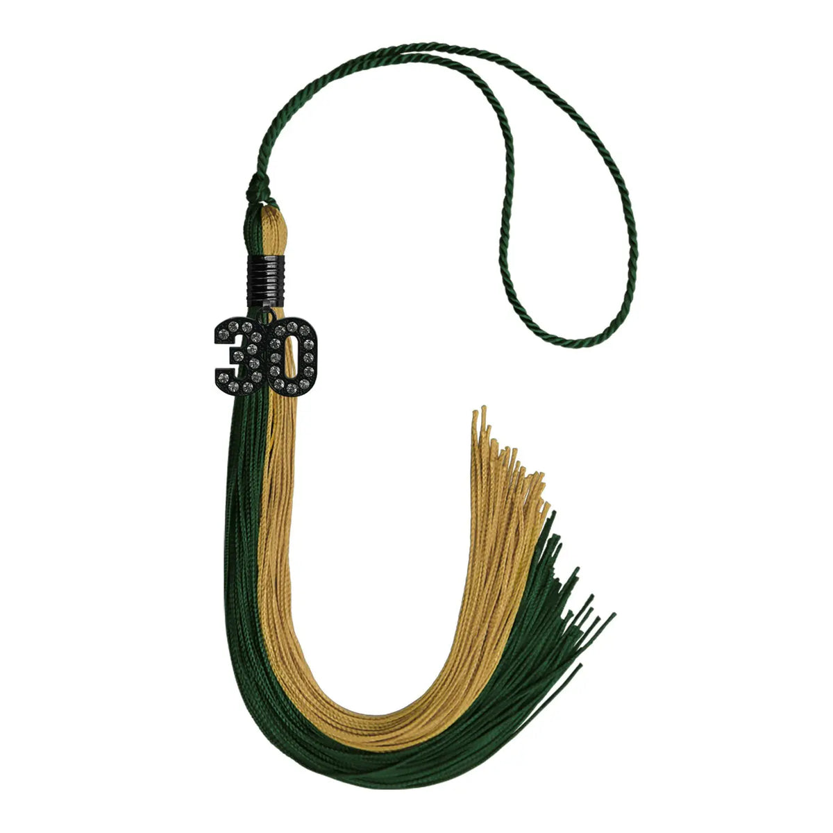 Hunter Green/Antique Gold Graduation Tassel with Black Bling Charm by Endea Graduation