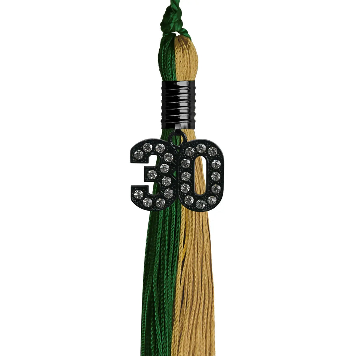 Hunter Green/Antique Gold Graduation Tassel with Black Bling Charm by Endea Graduation