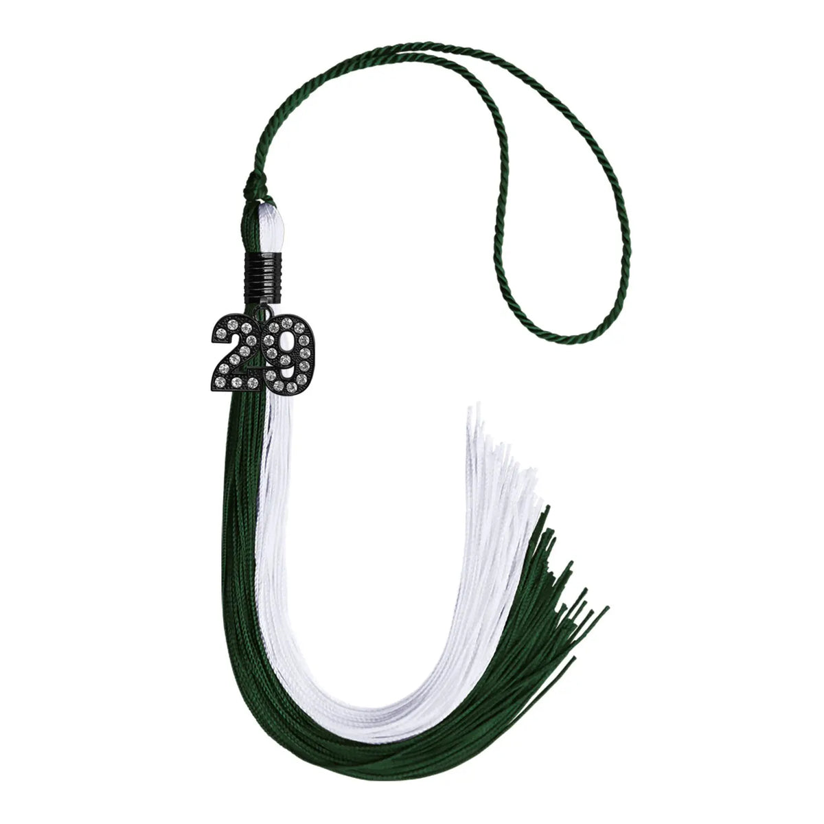 Hunter Green/White Graduation Tassel with Black Bling Charm by Endea Graduation