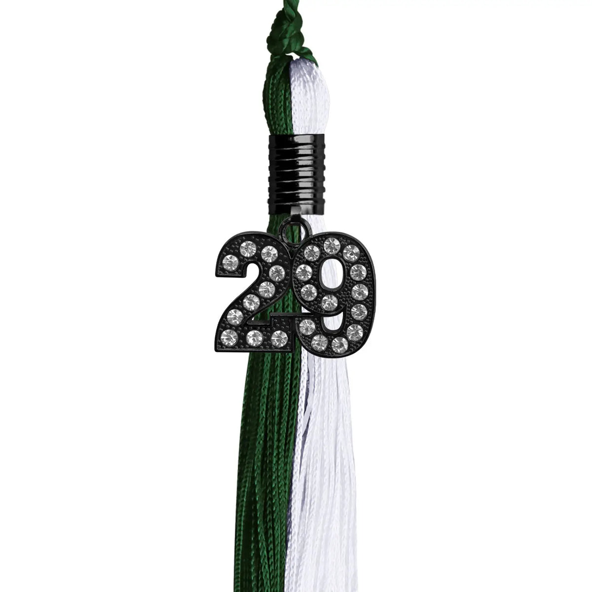 Hunter Green/White Graduation Tassel with Black Bling Charm by Endea Graduation