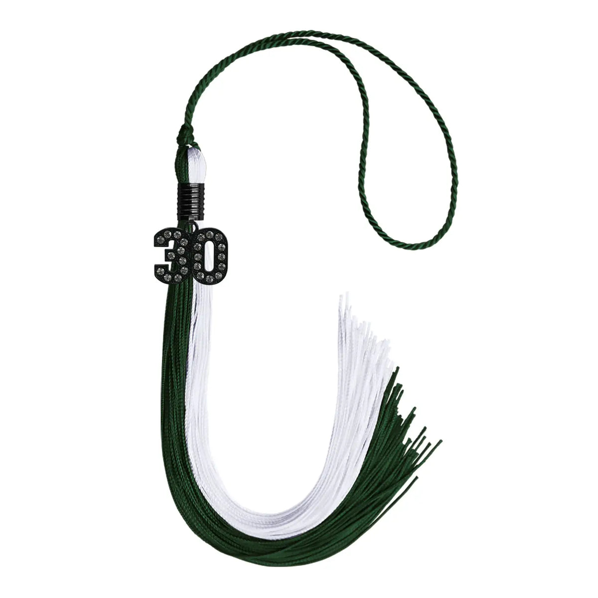 Hunter Green/White Graduation Tassel with Black Bling Charm by Endea Graduation