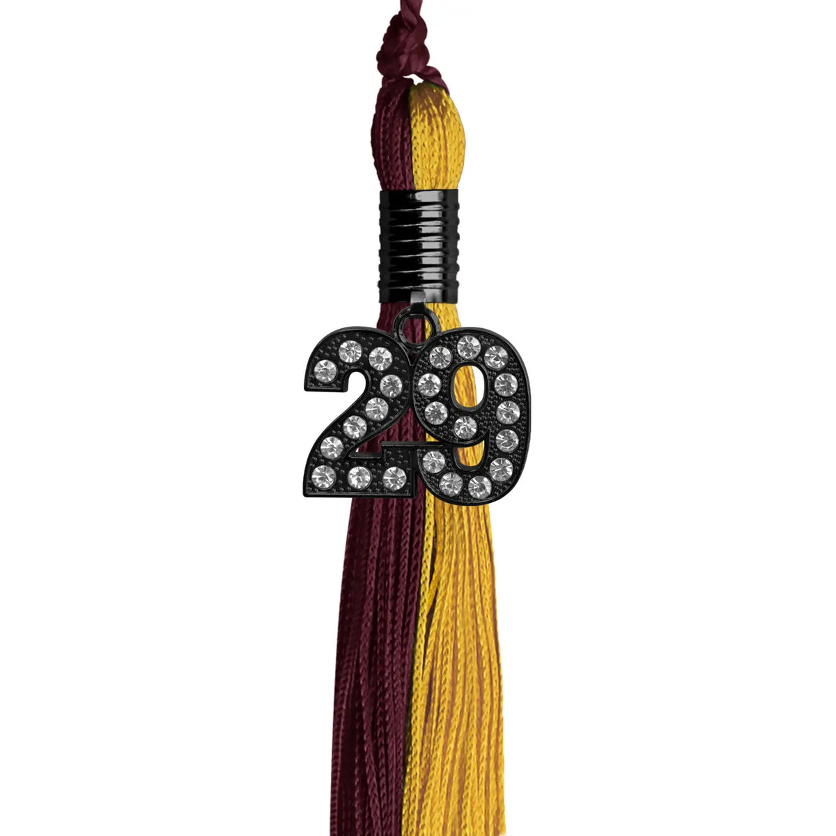 Maroon/Bright Gold Graduation Tassel with Black Bling Charm by Endea Graduation