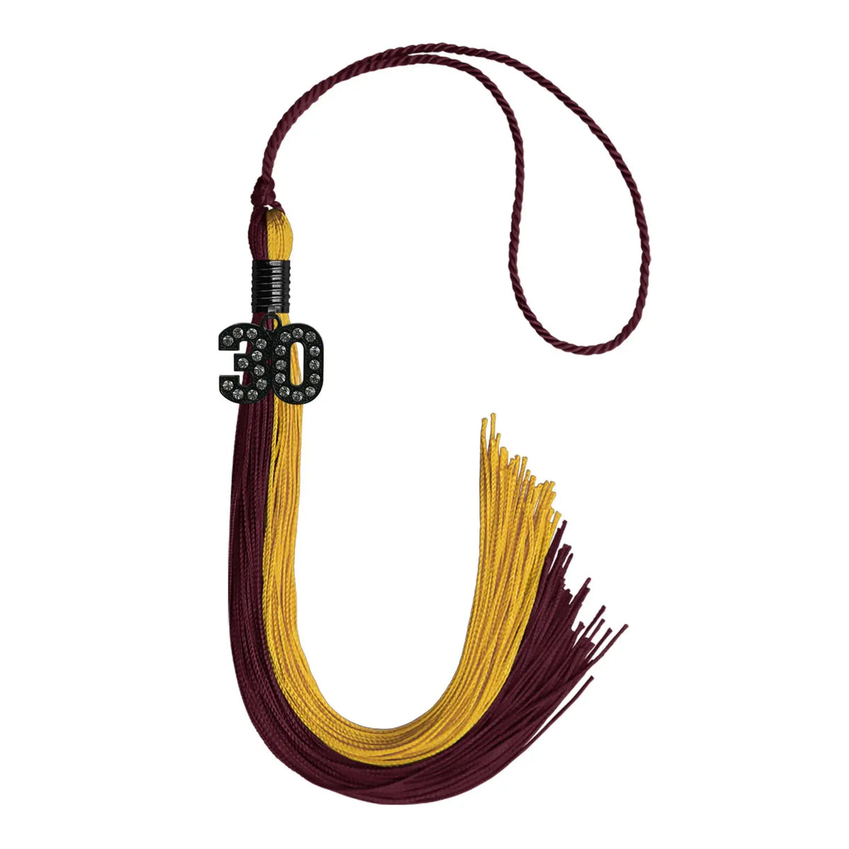 Maroon/Bright Gold Graduation Tassel with Black Bling Charm by Endea Graduation