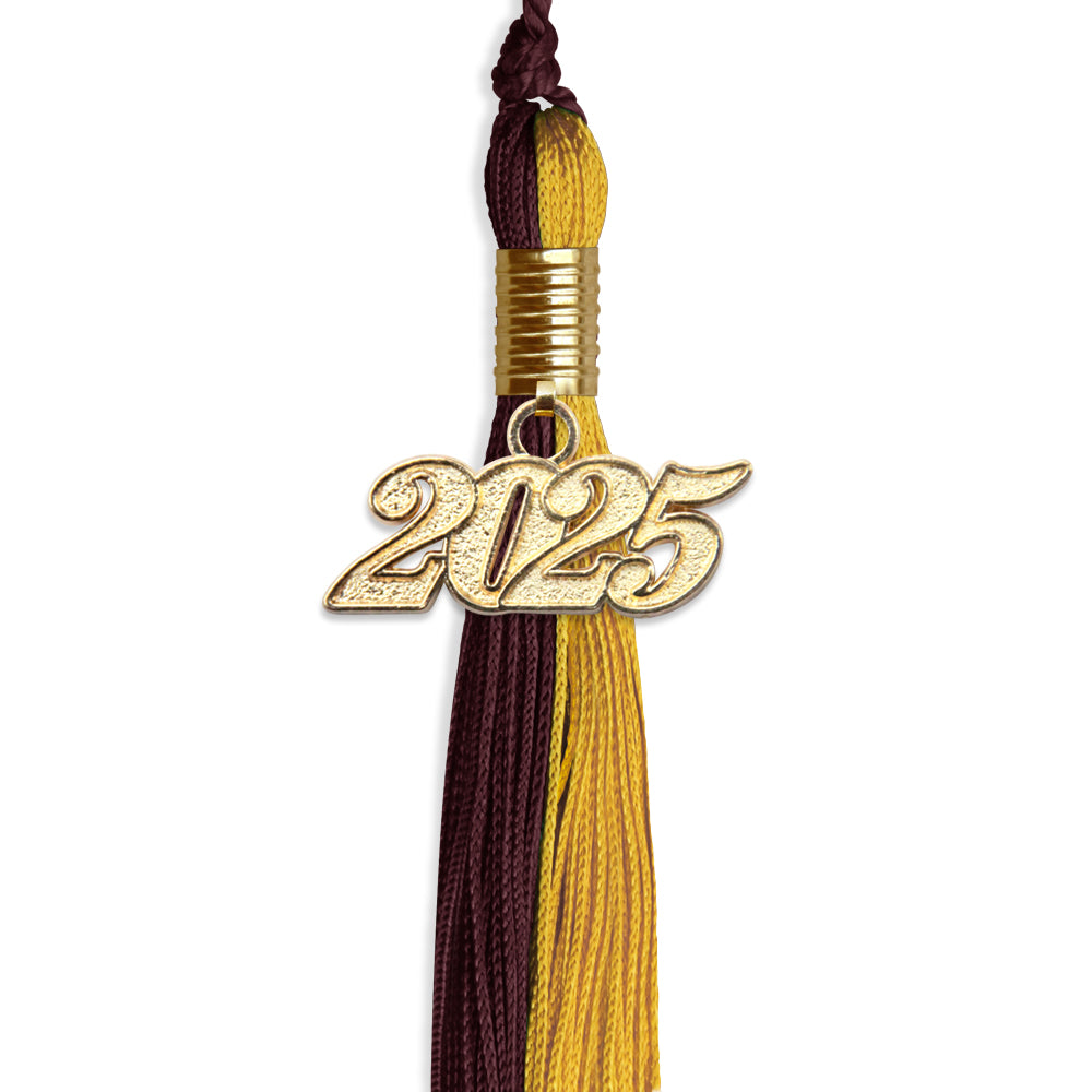 Maroon/Bright Gold Graduation Tassel with Gold Date Drop