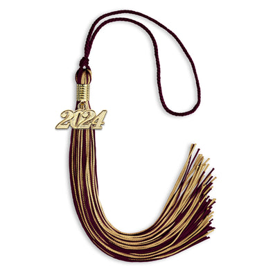Maroon/Antique Gold Mixed Color Graduation Tassel With Gold Date Drop