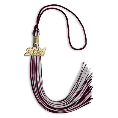 Maroon/Silver Mixed Color Graduation Tassel With Gold Date Drop