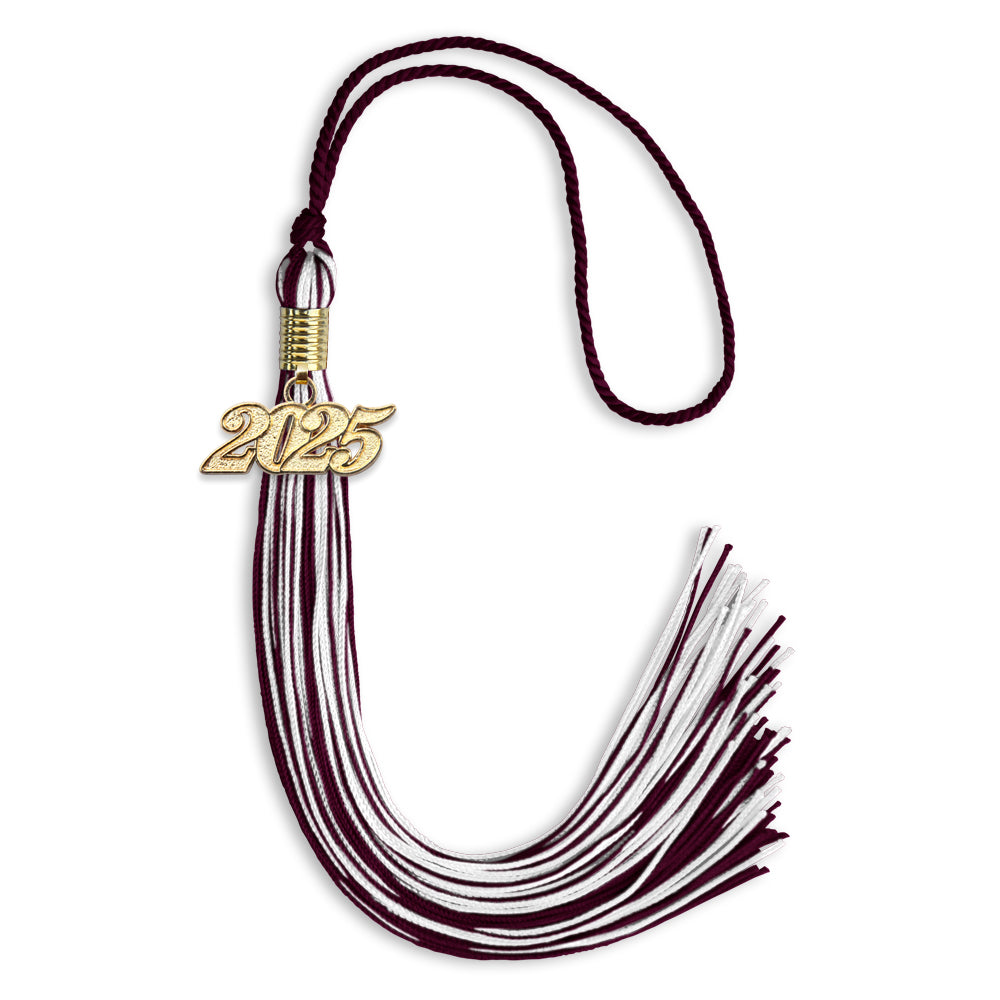 Maroon/White Mixed Color Graduation Tassel with Gold Date Drop