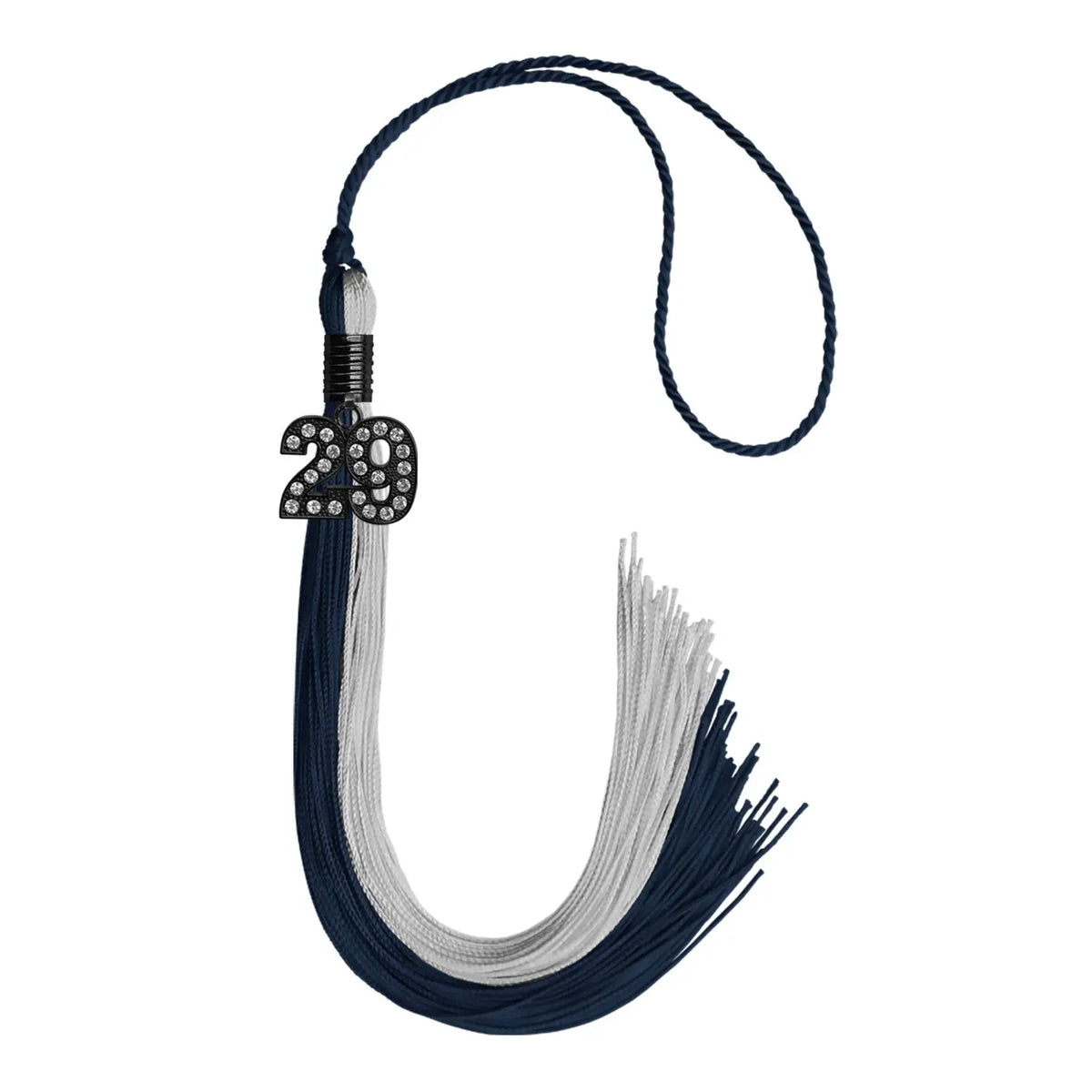 Dark Navy Blue/Grey Graduation Tassel with Black Bling Charm by Endea Graduation