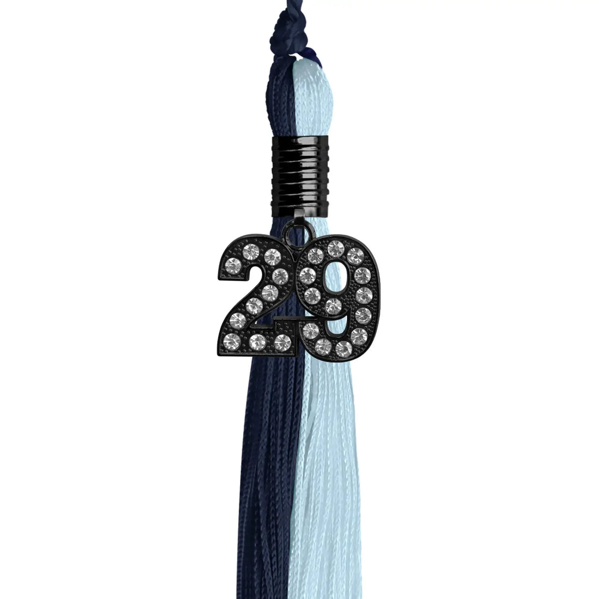 Dark Navy Blue/Light Blue Graduation Tassel with Black Bling Charm by Endea Graduation
