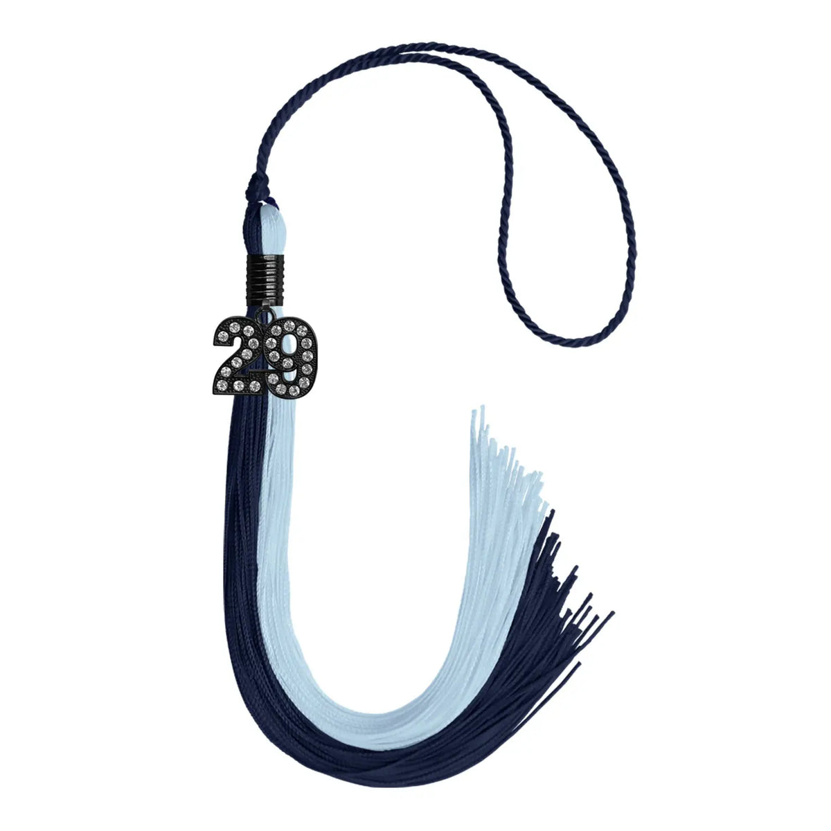 Dark Navy Blue/Light Blue Graduation Tassel with Black Bling Charm by Endea Graduation