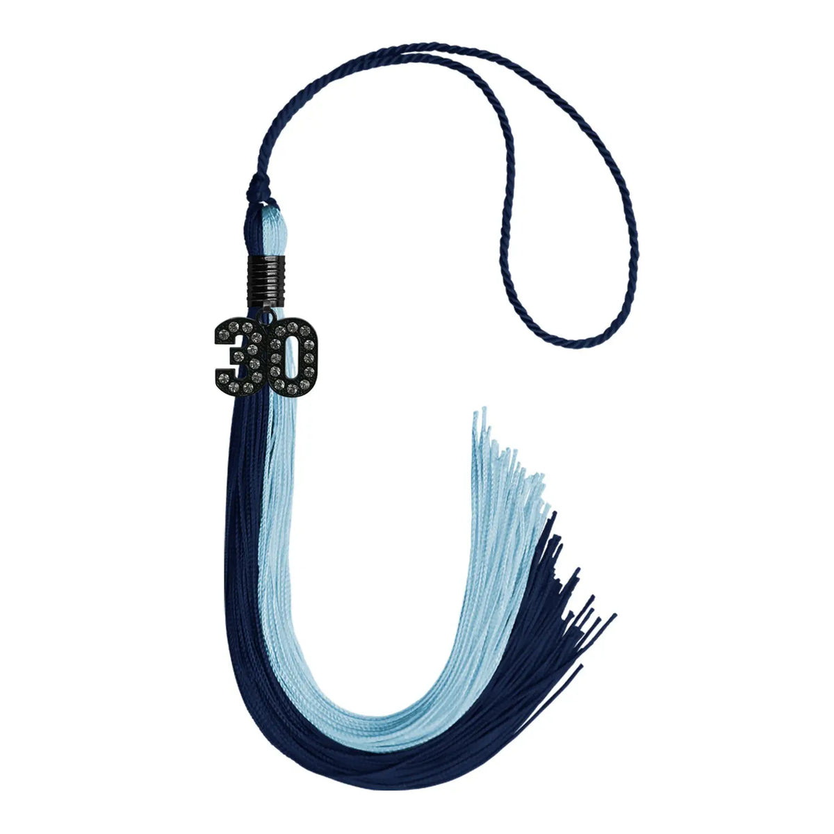 Dark Navy Blue/Light Blue Graduation Tassel with Black Bling Charm by Endea Graduation