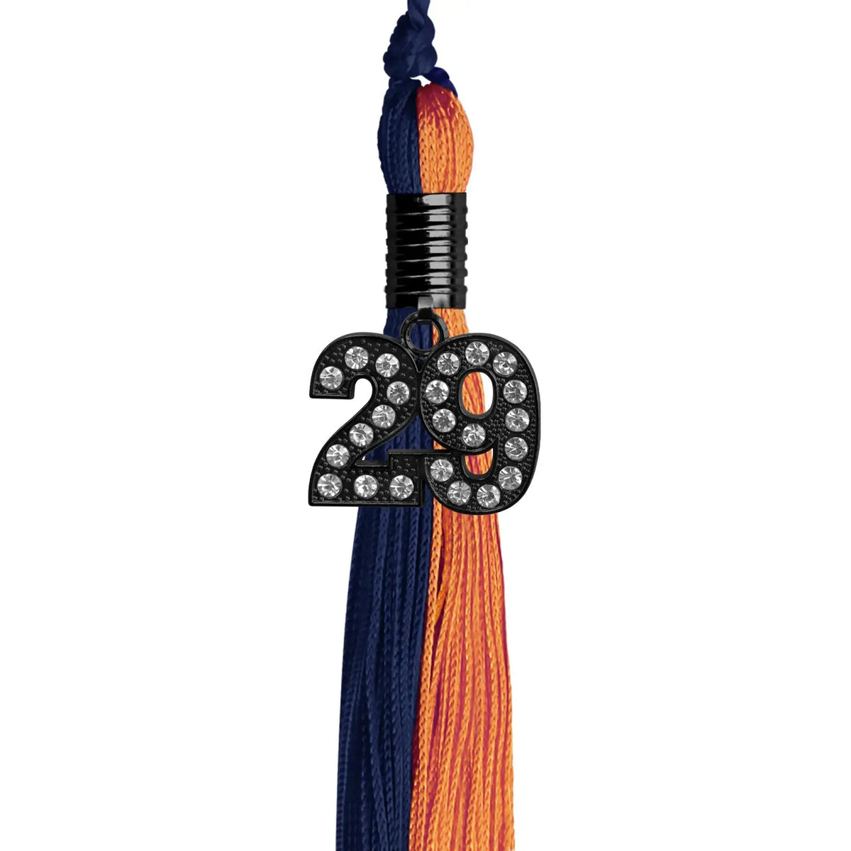 Navy Blue/Orange Graduation Tassel with Black Bling Charm by Endea Graduation