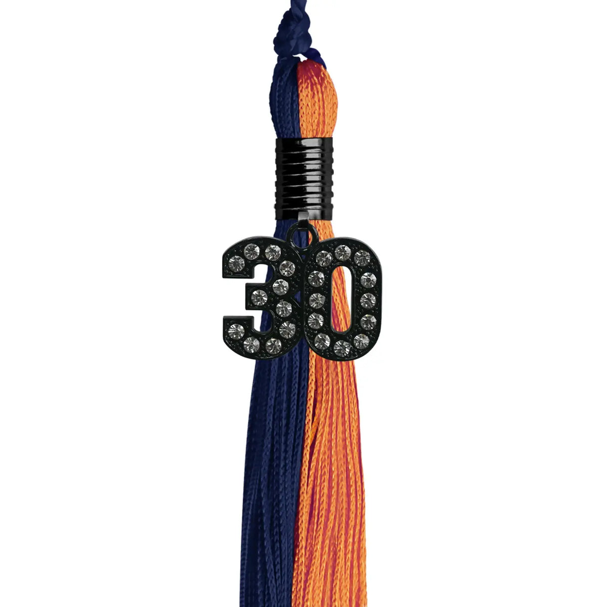 Navy Blue/Orange Graduation Tassel with Black Bling Charm by Endea Graduation