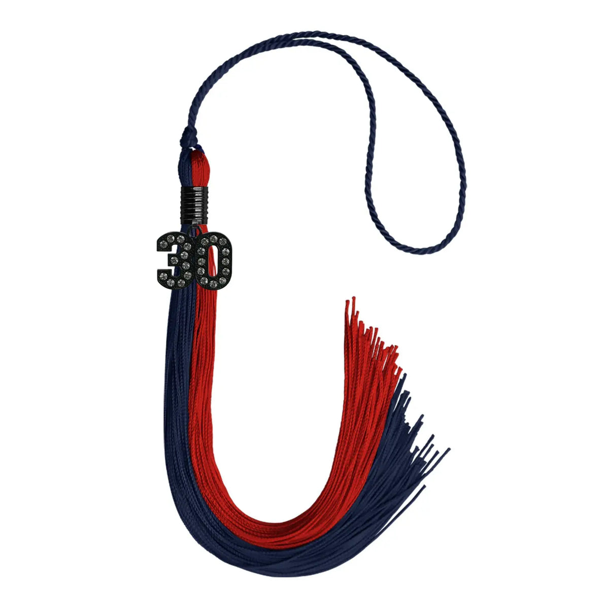 Dark Navy Blue/Red Graduation Tassel with Black Bling Charm by Endea Graduation