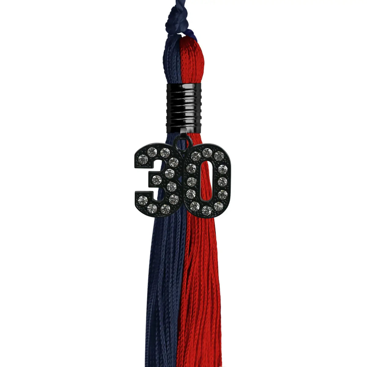 Dark Navy Blue/Red Graduation Tassel with Black Bling Charm by Endea Graduation
