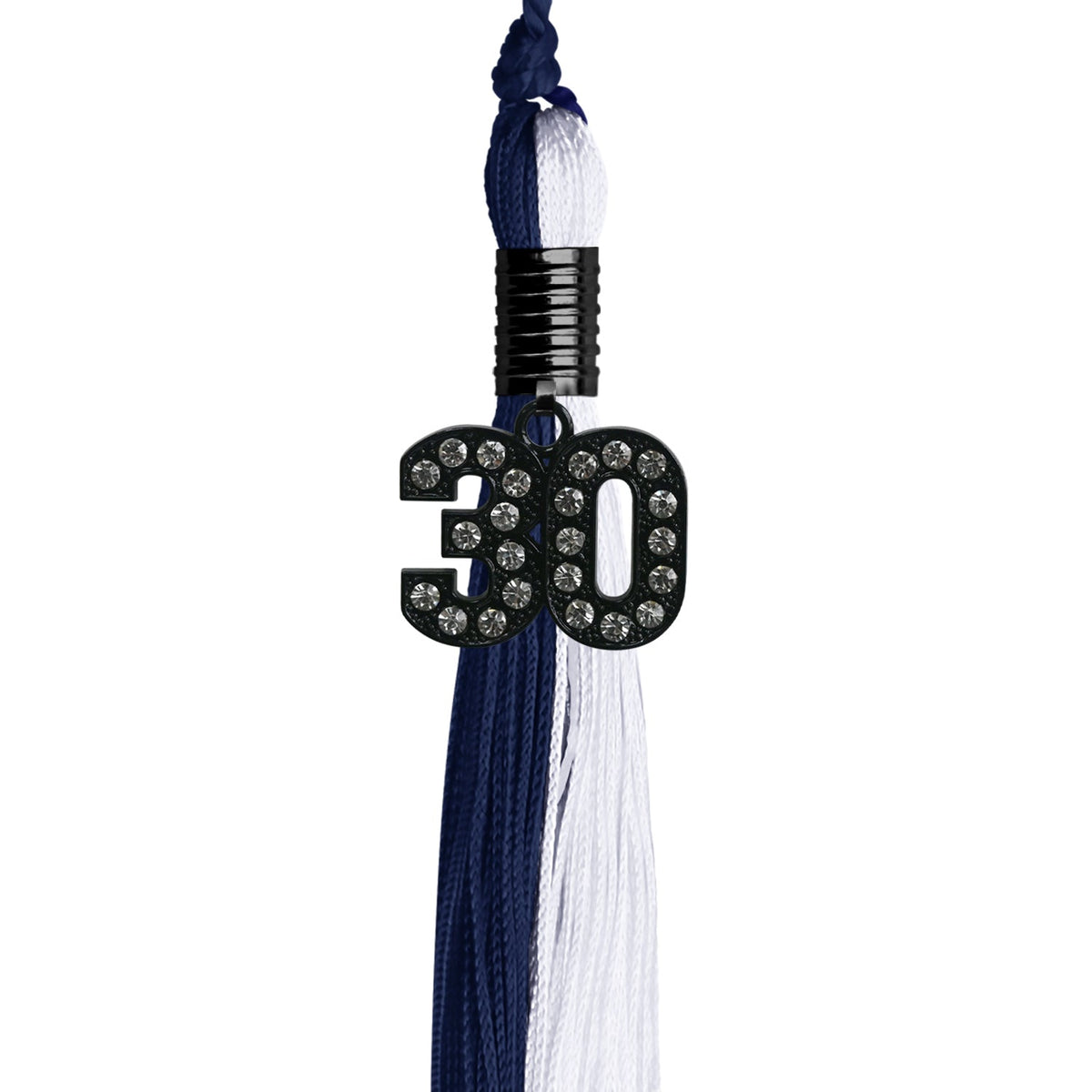 Navy Blue/White Graduation Tassel with Black Bling Charm by Endea Graduation