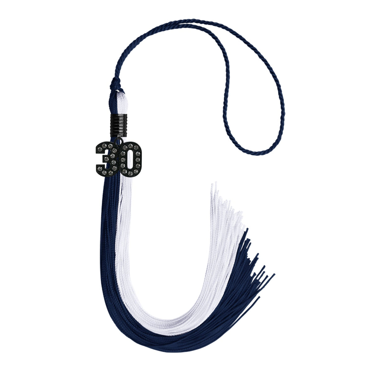 Navy Blue/White Graduation Tassel with Black Bling Charm by Endea Graduation