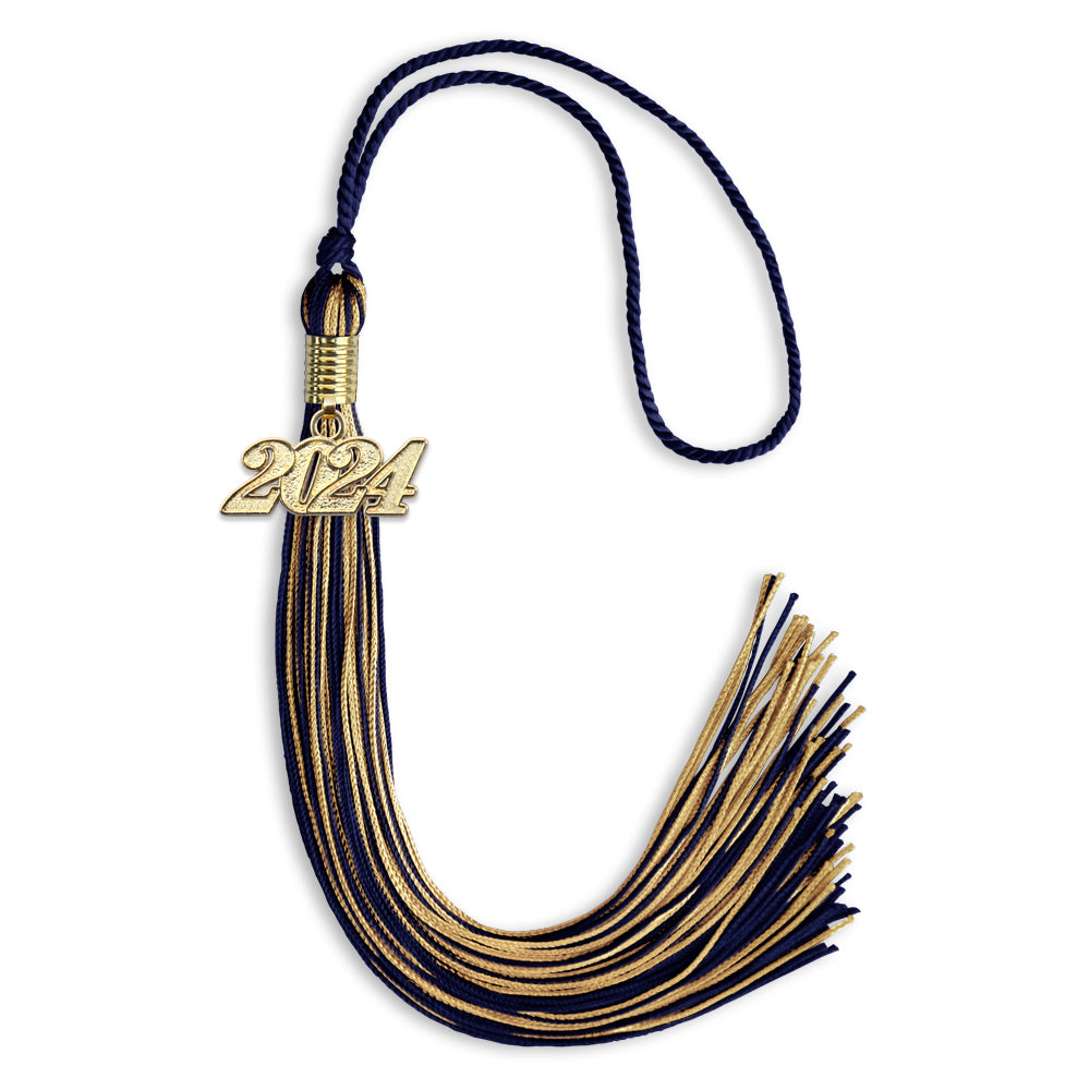 Navy Blue/Antique Gold Mixed Color Graduation Tassel with Gold Date Drop