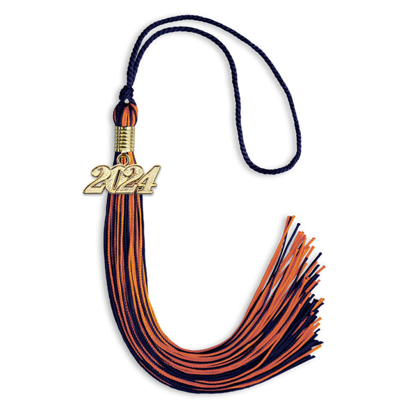 Navy Blue/Orange Mixed Color Graduation Tassel With Gold Date Drop