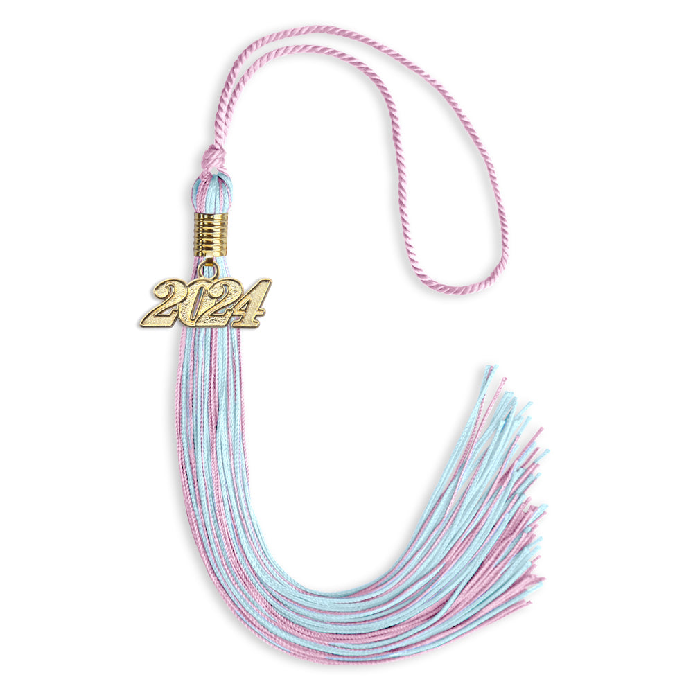 Pink/Light Blue Mixed Color Graduation Tassel with Gold Date Drop