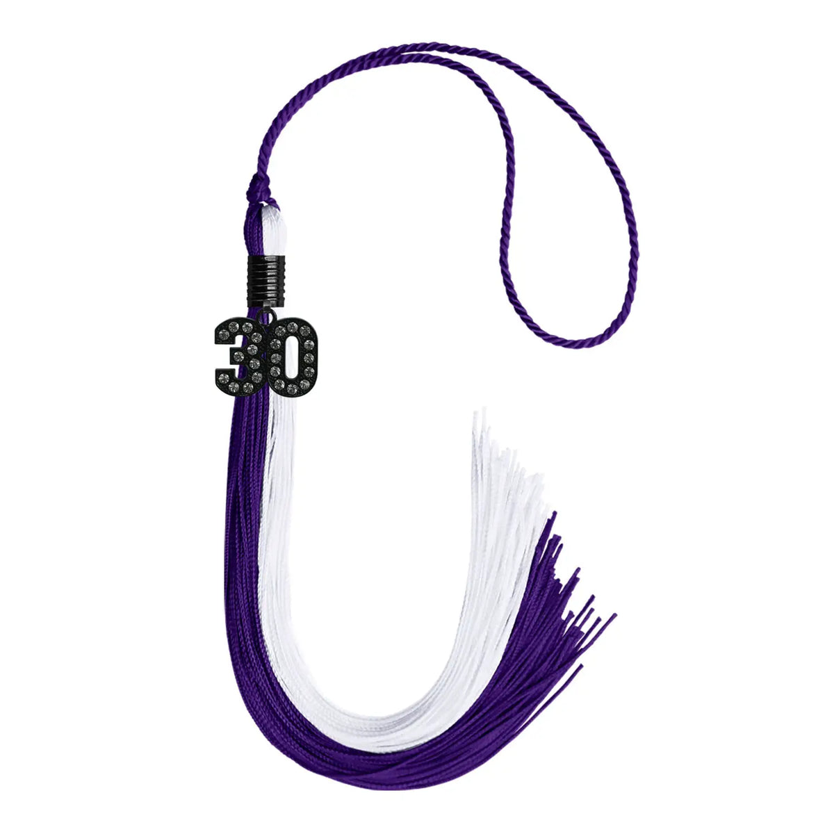 Purple/White Graduation Tassel with Black Bling Charm by Endea Graduation
