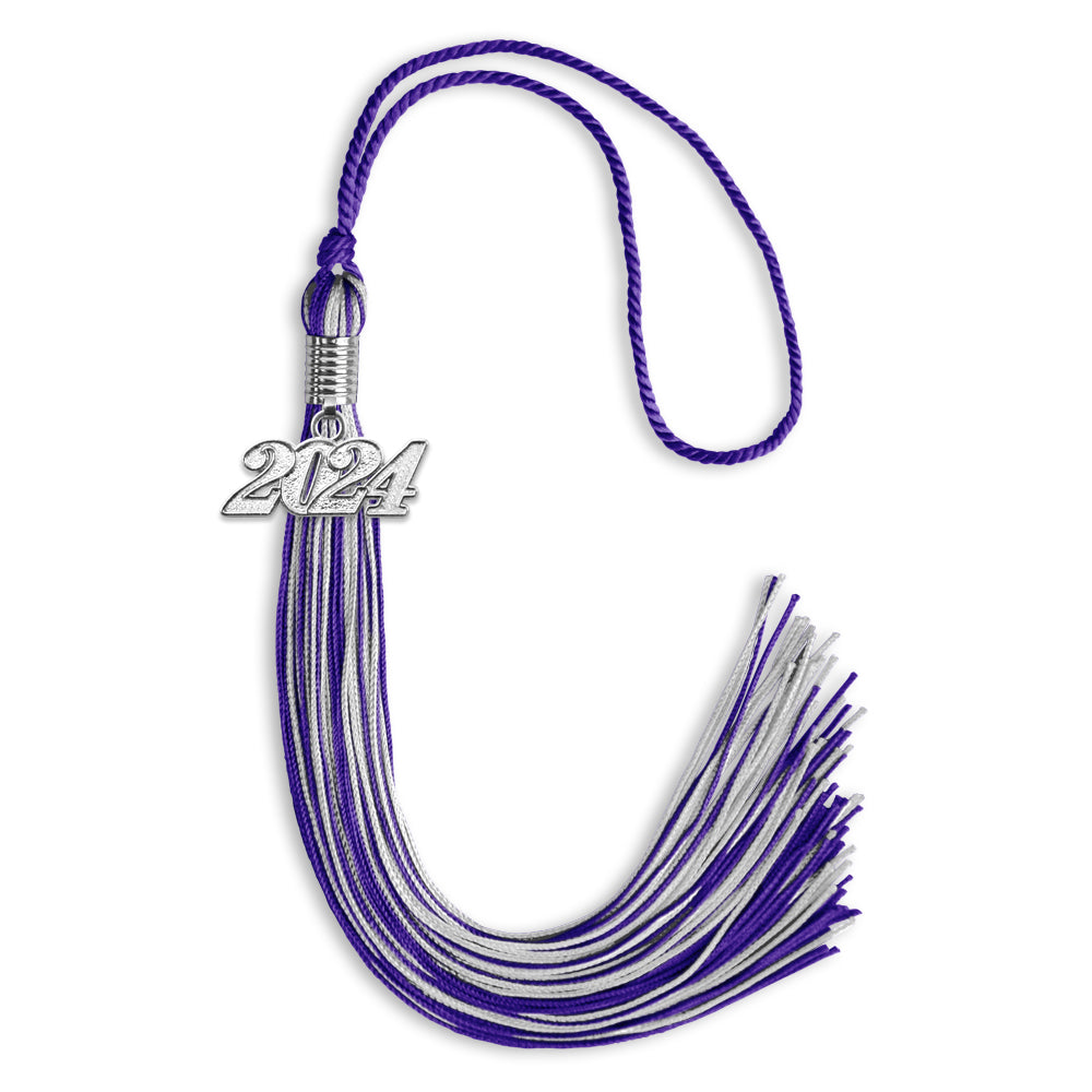 Purple/Silver Mixed Color Graduation Tassel with Silver Date Drop