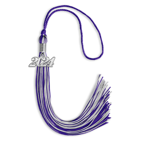 Purple/Silver Mixed Color Graduation Tassel With Silver Date Drop