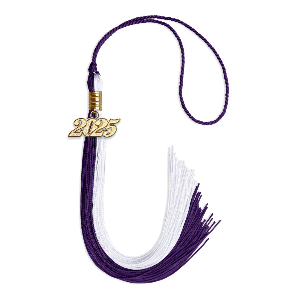 Purple/White Graduation Tassel with Gold Date Drop