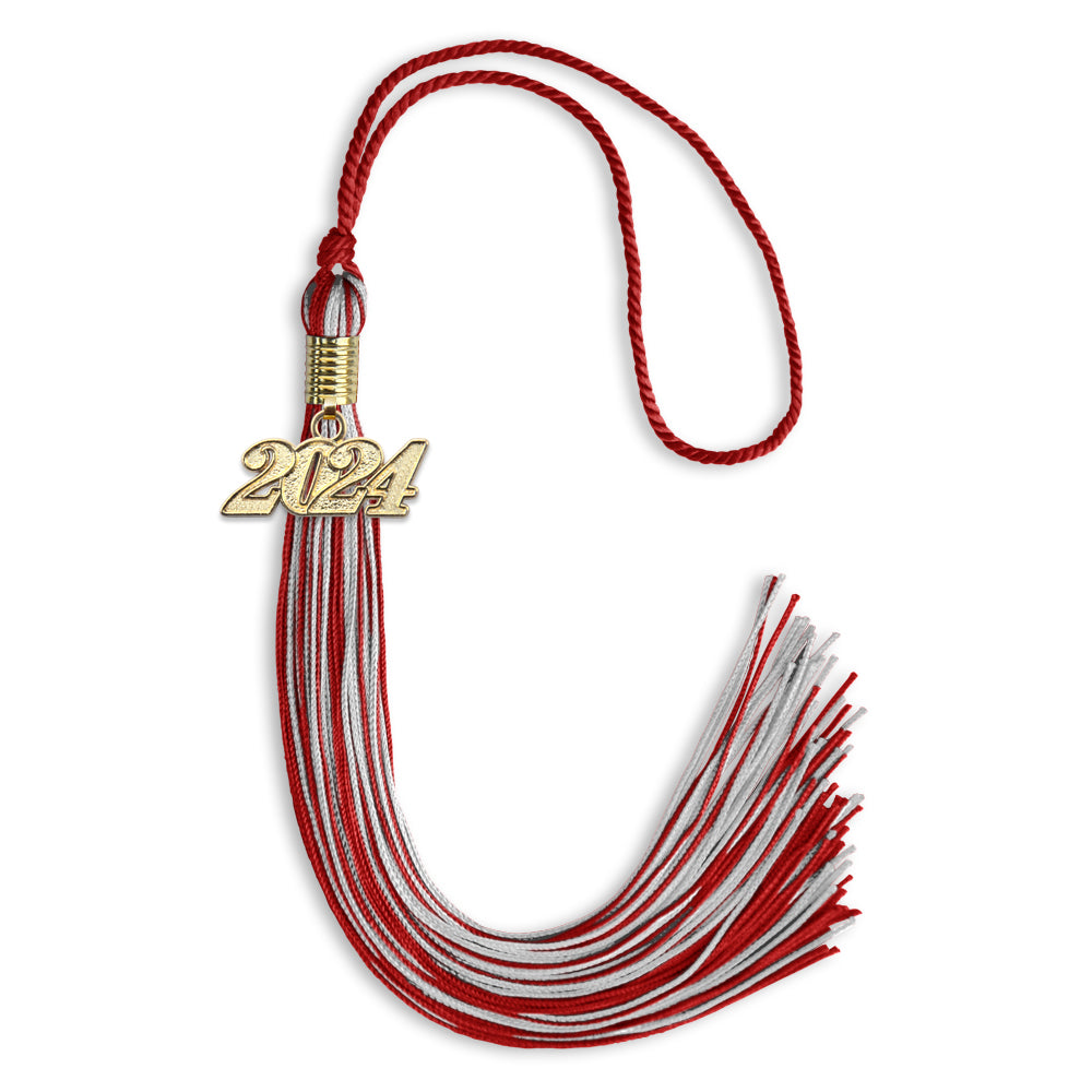 Red/Silver Mixed Color Graduation Tassel with Gold Date Drop