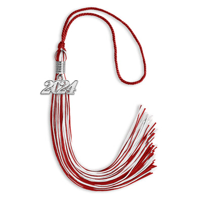 Red/White Mixed Color Graduation Tassel With Silver Date Drop