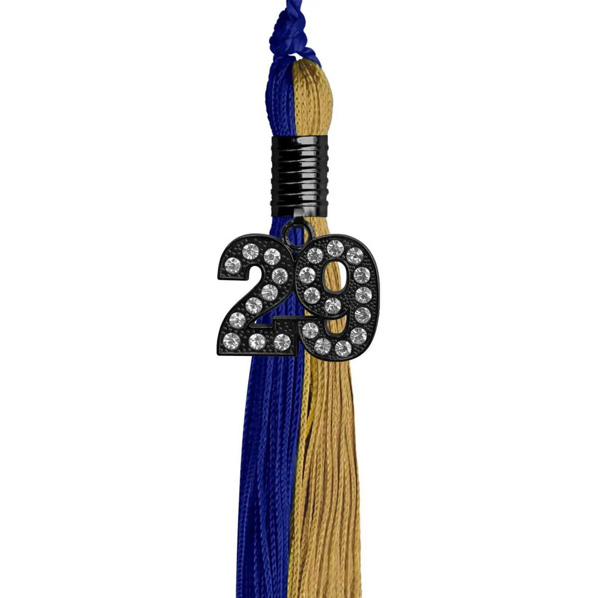 Royal Blue/Antique Gold Graduation Tassel with Black Bling Charm by Endea Graduation
