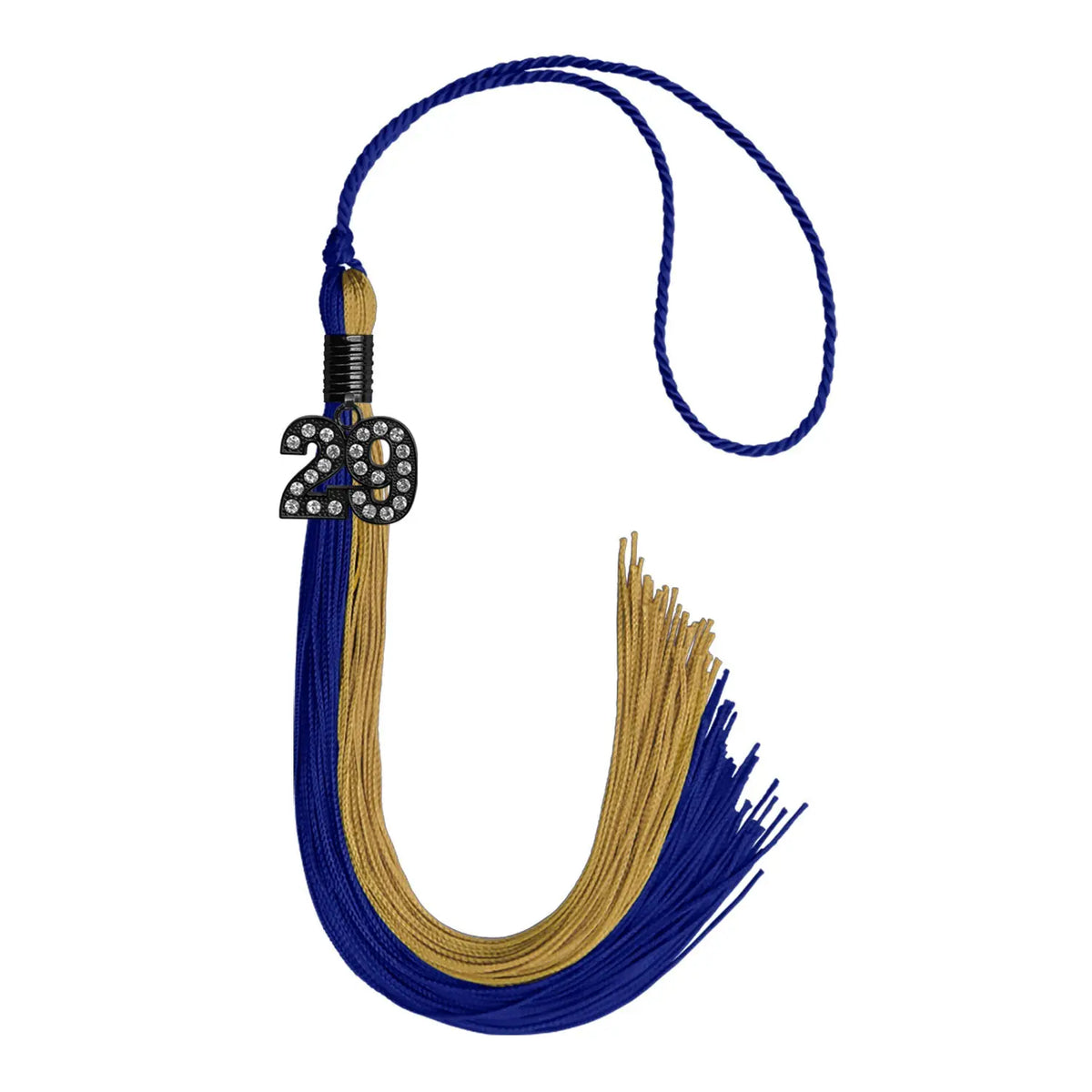 Royal Blue/Antique Gold Graduation Tassel with Black Bling Charm by Endea Graduation