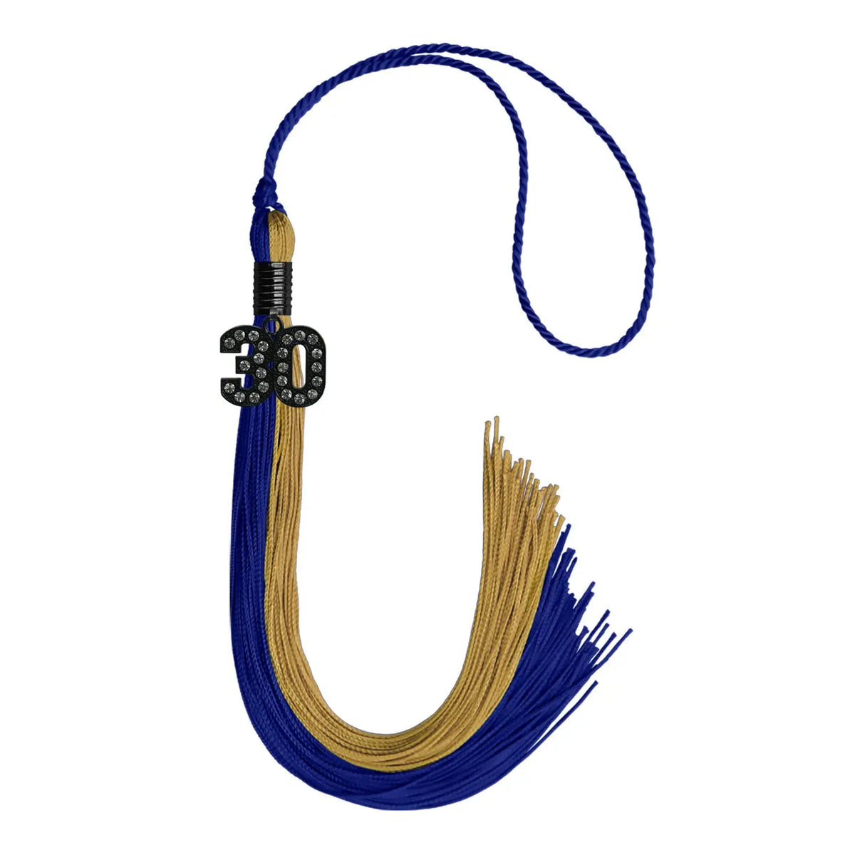 Royal Blue/Antique Gold Graduation Tassel with Black Bling Charm by Endea Graduation