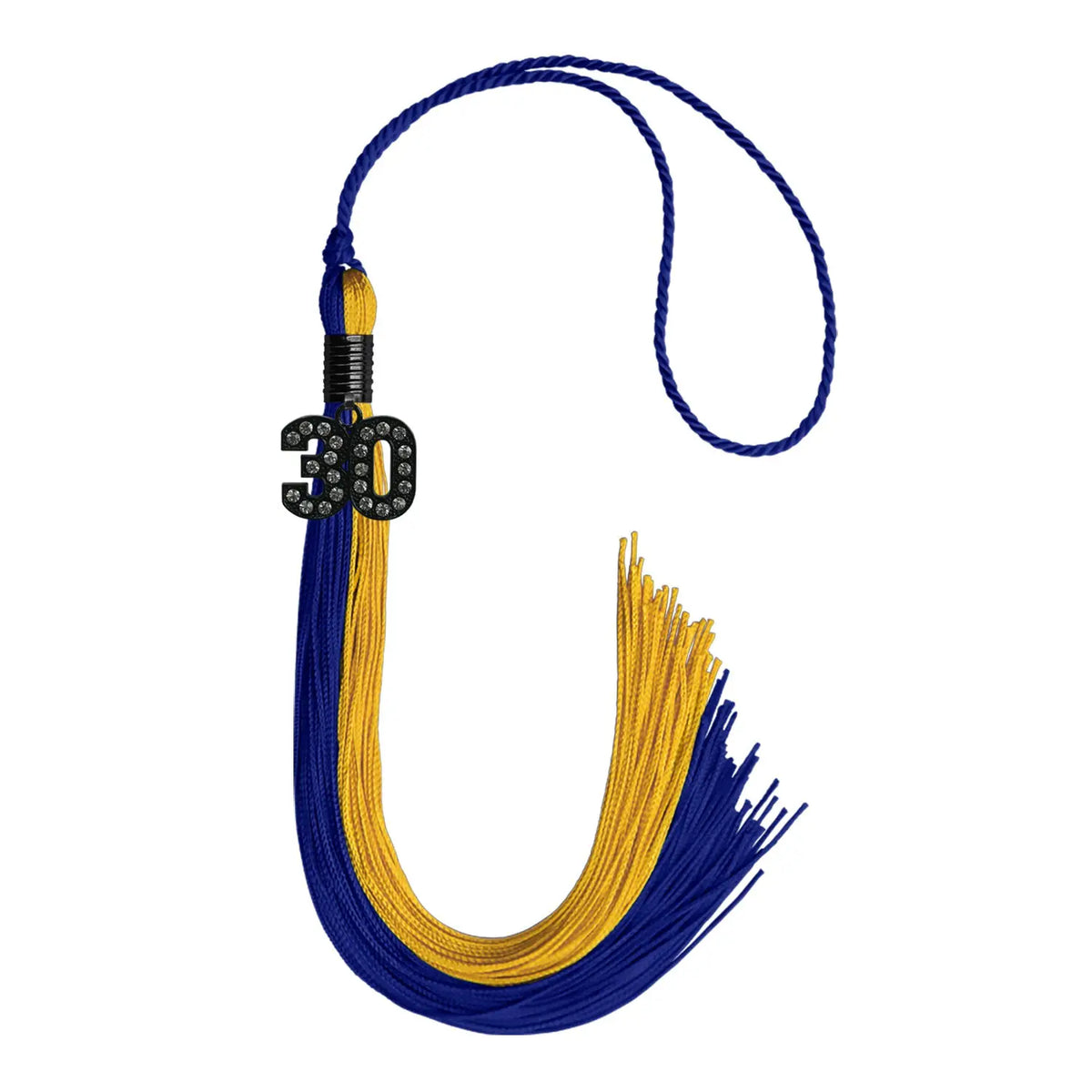 Royal Blue/Bright Gold Graduation Tassel with Black Bling Charm by Endea Graduation