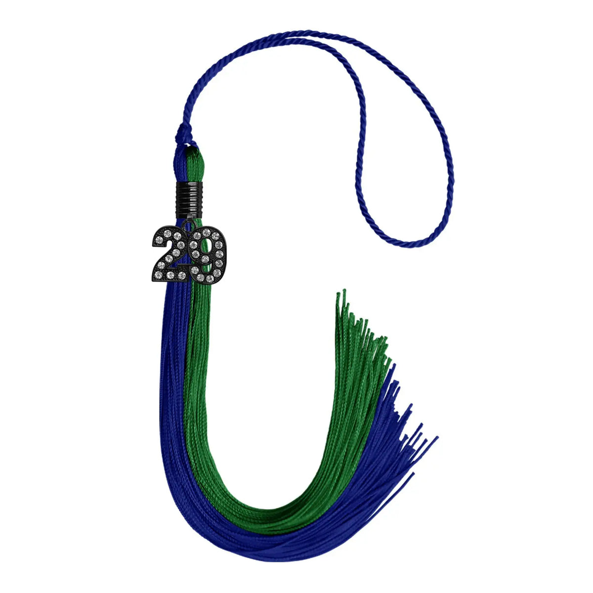Royal Blue/Green Graduation Tassel with Black Bling Charm by Endea Graduation