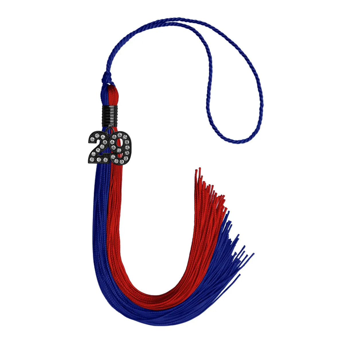 Royal Blue/Red Graduation Tassel with Black Bling Charm by Endea Graduation