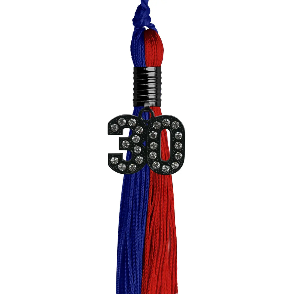 Royal Blue/Red Graduation Tassel with Black Bling Charm by Endea Graduation