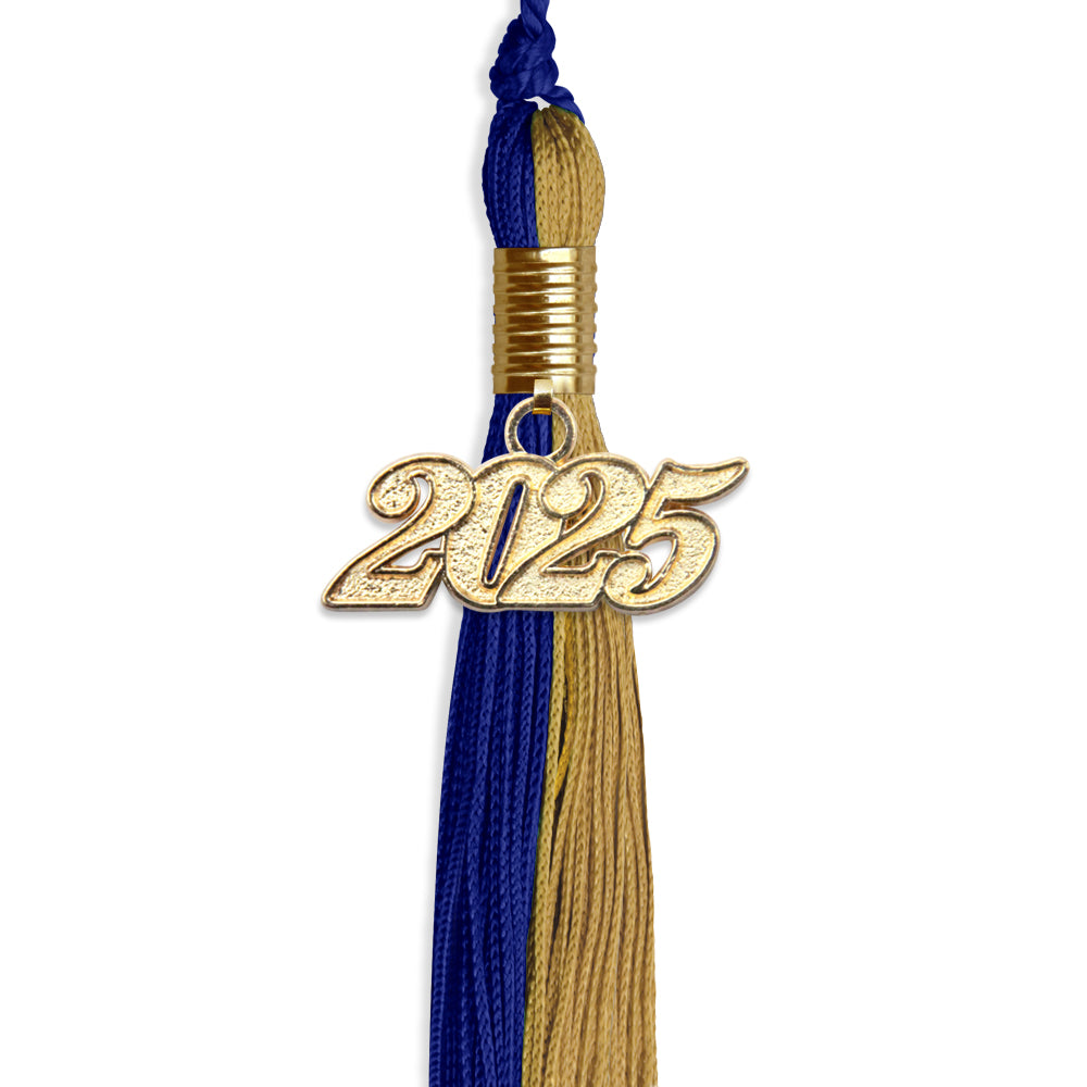 Royal Blue/Antique Gold Graduation Tassel with Gold Date Drop