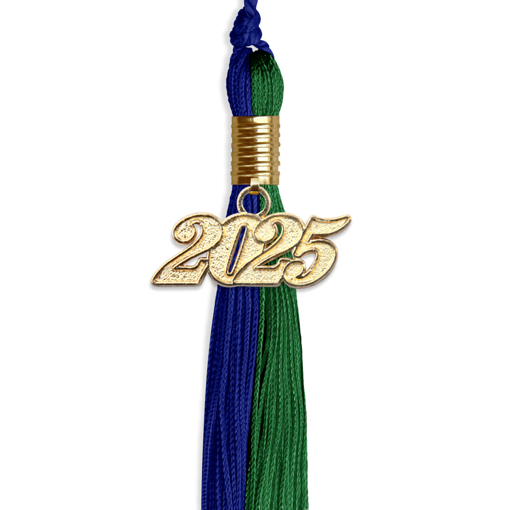 Royal Blue/Green Graduation Tassel with Gold Date Drop