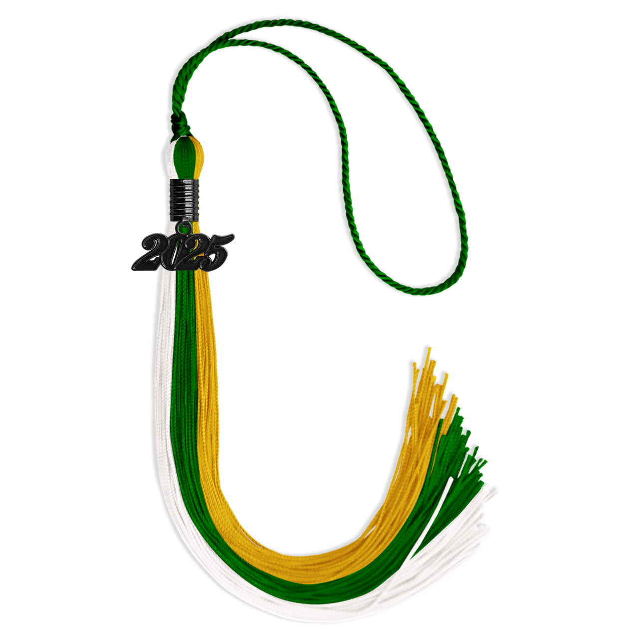 Hunter Green/Gold/White Graduation Tassel with Black Date Drop