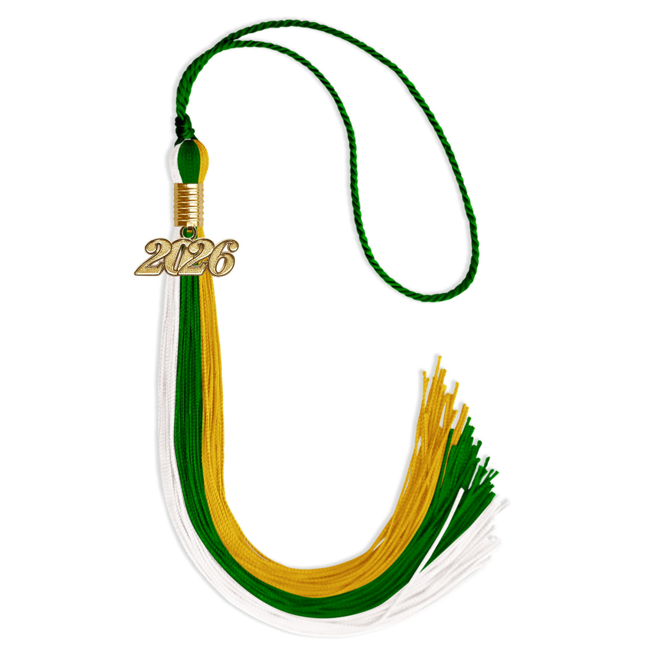 Green/Gold/White Graduation Tassel with Gold Date Drop