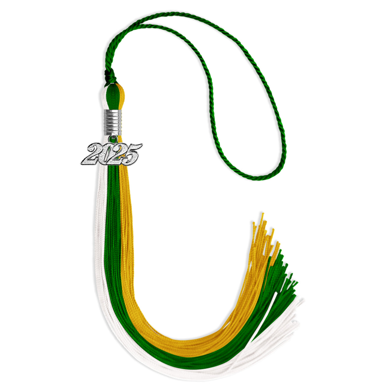 Green/Gold/White Graduation Tassel with Silver Date Drop